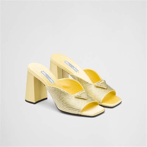 Pineapple Yellow Satin slides with crystals 